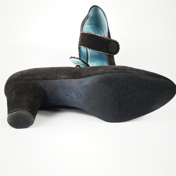 Thierry Rabotin Size 38 /US 7.5 Italian Black Suede Ryder Mary Jane Heels - Picture 7 of 8
